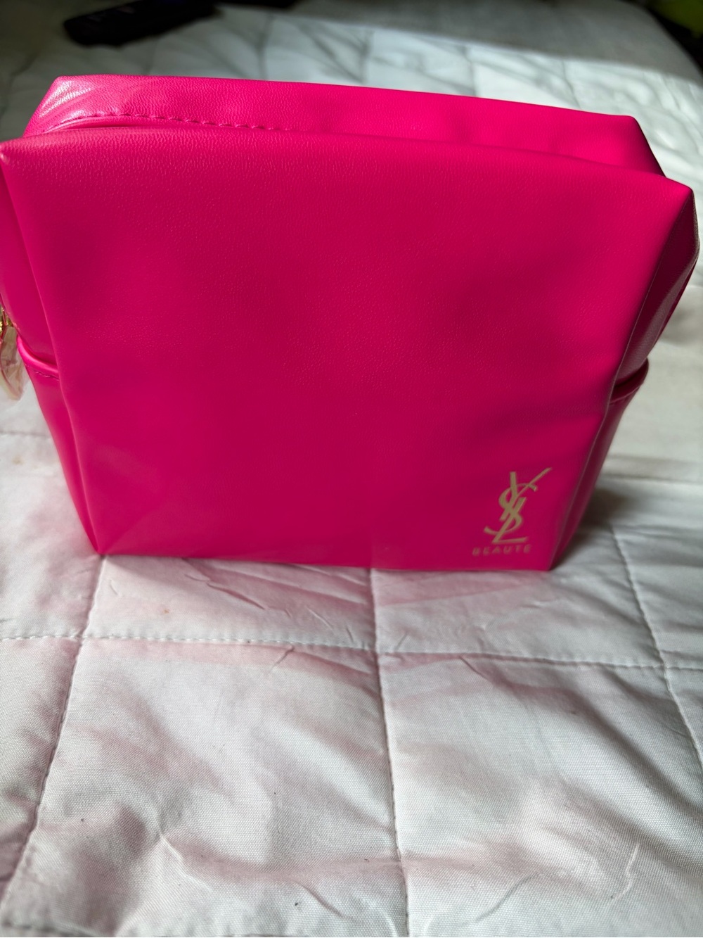 Fuchsia Cosmetic Pouch with Gold Logo